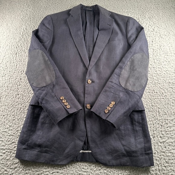 Brooks Brothers Baird McNutt 1818 Madison Blazer Mens 39R Blue Linen Elbow Patch